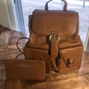 Michael Kors Brown leather back pack and wallet